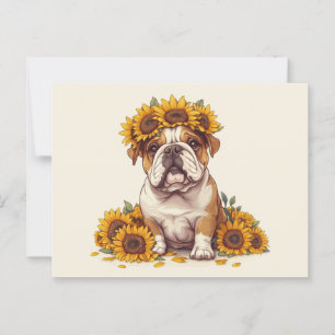 Engelska bulldog Sunblomma Krona Vykort