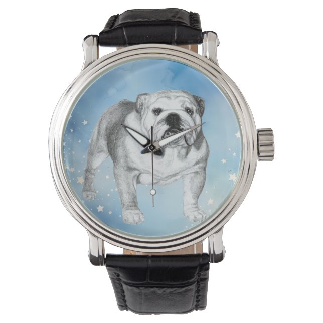 Engelska Bulldog teckning Armbandsur (Framsida)