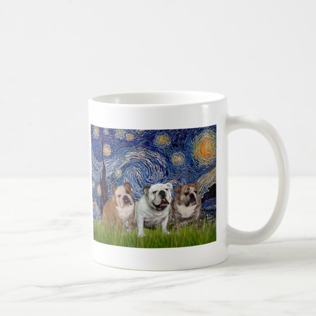 Engelska Bulldog Trio - Starry Natt Kaffemugg (Höger)