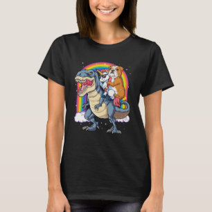 Engelska Bulldog Unicorn Riding Dinosaur rex Manar T Shirt