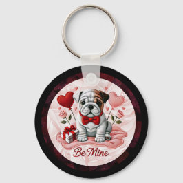 Engelska Bulldog Valentine Charm Keychain Nyckelring