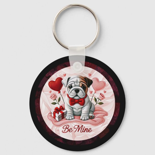 Engelska Bulldog Valentine Charm Keychain Nyckelring (Framsida)