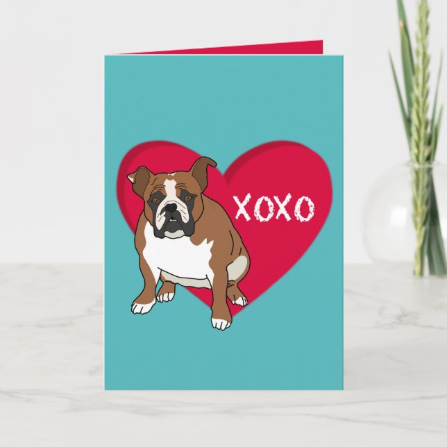 Engelska bulldog Valentines day Tack Kort (Framsida)