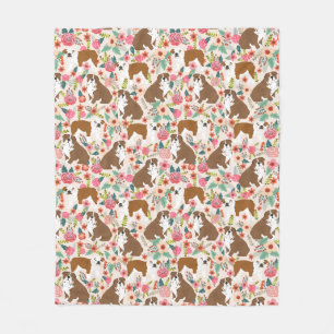 Engelska bulldog Vintage blommigt mönster Fleecefilt