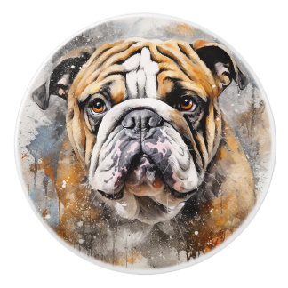 Engelska Bulldog Watercolor Art Knopp