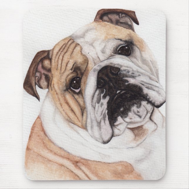 Engelska bulldog Watercolor Painting Mousepad Musmatta (Framsidan)