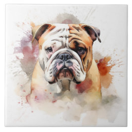 Engelska bulldog Watercolor Porträtt Kakelplatta