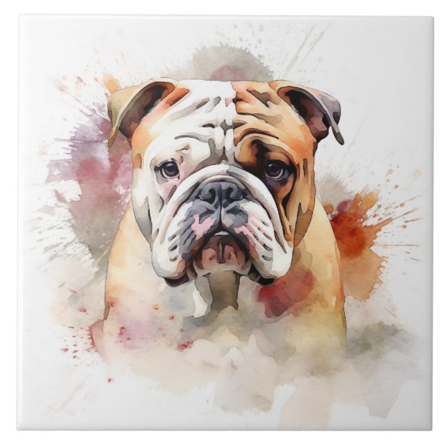 Engelska bulldog Watercolor Porträtt Kakelplatta (Framsidan)