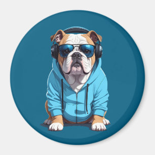 Engelska bulldog Wearing Hoodie Funny Coola Music Magnet