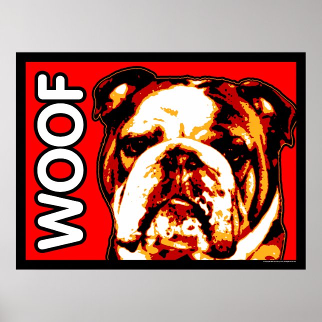 Engelska bulldog WOOF Poster (Framsidan)