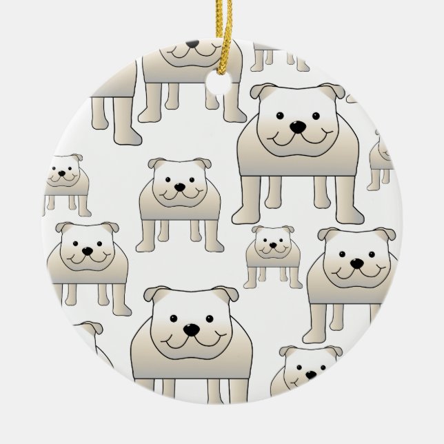 Engelska bulldoggar, vit. Hundmodell Julgransprydnad Keramik (Framsidan)