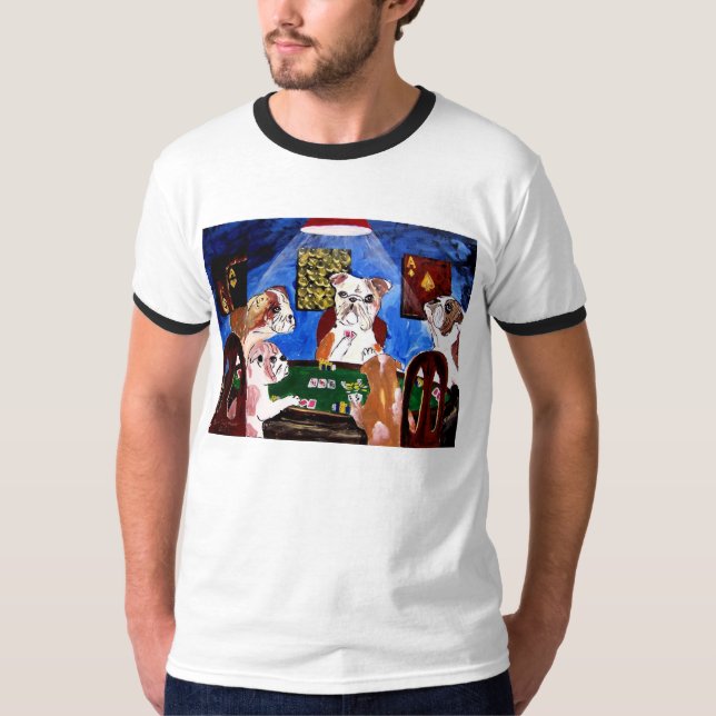 ENGELSKA BULLDOGGTJURHUNDAR SOM LEKER POKER TRÖJA (Framsida)