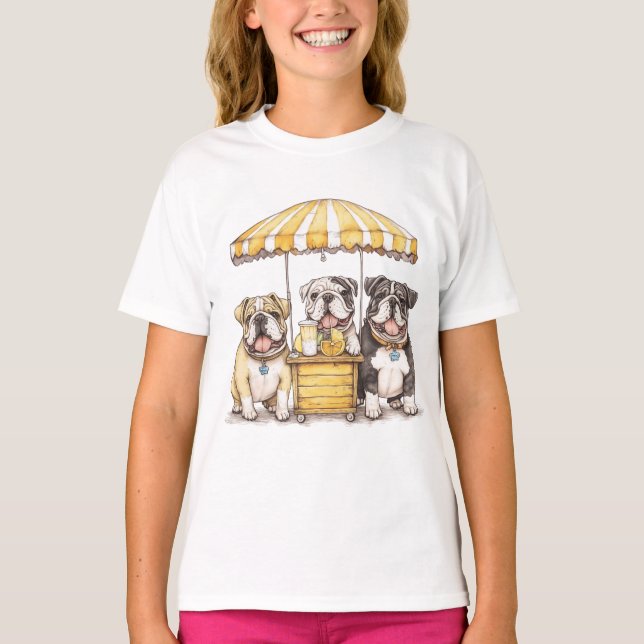 Engelska bullhundar som kör ett legostativ t shirt (Framsida)