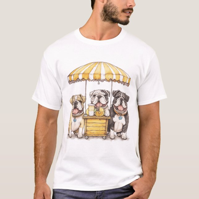 Engelska bullhundar som kör ett legostativ t shirt (Framsida)