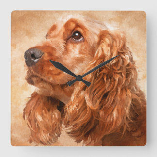 Engelska Cocker Spain Hund Digital Art Fyrkantig Klocka