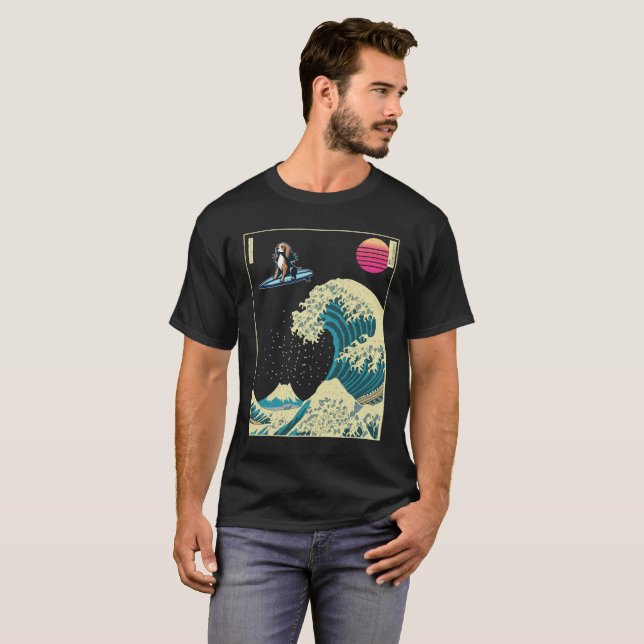 Engelska Cocker Spain Hund Surfing on a Kanagawa T Shirt (Hel framsida)