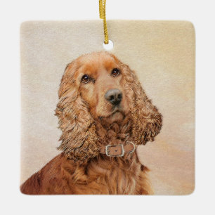 Engelska Cocker Spain Painting - Original Hund Art Julgransprydnad Keramik