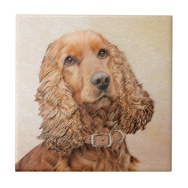 Engelska Cocker Spain Painting - Original Hund Art Kakelplatta (Framsidan)