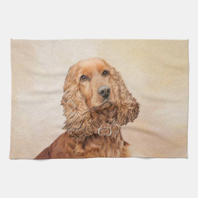 Engelska Cocker Spain Painting - Original Hund Art Kökshandduk (Horisontell)