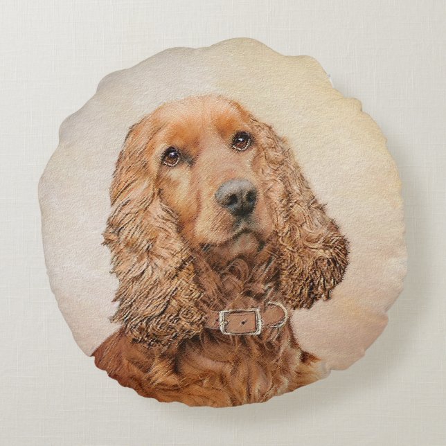 Engelska Cocker Spain Painting - Original Hund Art Rund Kudde (Baksidan)