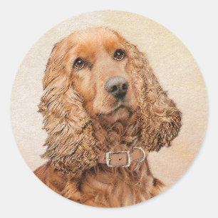 Engelska Cocker Spain Painting - Original Hund Art Runt Klistermärke