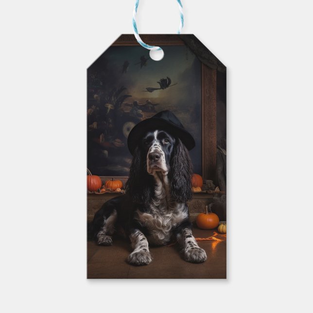 Engelska Cocker Spain Pumpkins Halloween Scary Presentetikett (Framsidan)