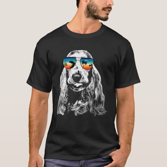 Engelska Cocker Spain S with Glasses Sunglasses R T Shirt (Framsida)