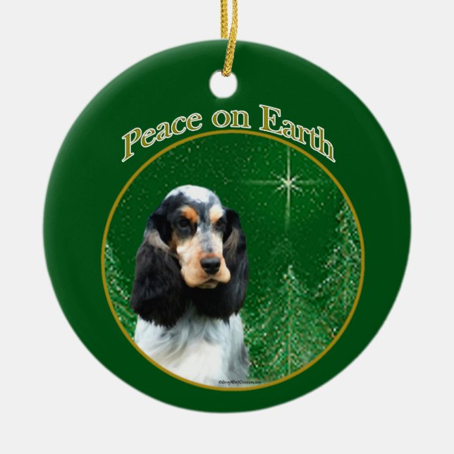Engelska Cocker Spanska (roan) Peace Julgransprydnad Keramik (Framsidan)