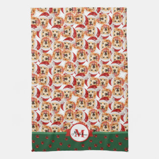 Engelska Cream Golden Monogram jul-Hund Kökshandduk