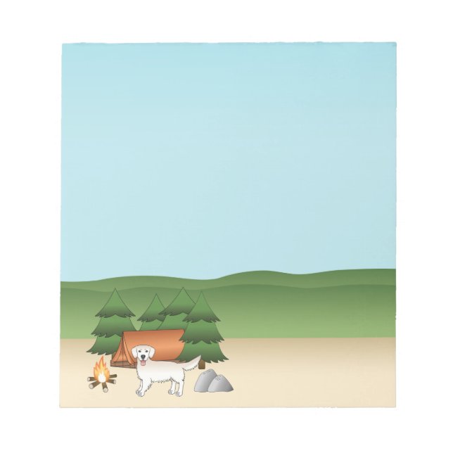 Engelska Cream Golden Retriever Camping in A Fores Anteckningsblock (Framsida)