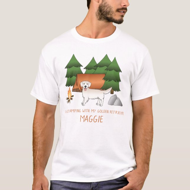 Engelska Cream Golden Retriever Camping in A Fores T Shirt (Framsida)