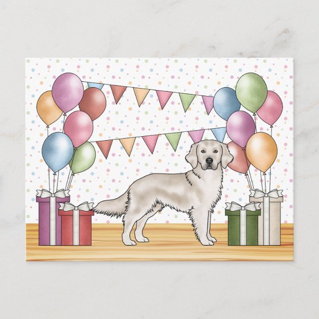 Engelska Cream Golden Retriever Colorful Birthday Vykort (Framsida)