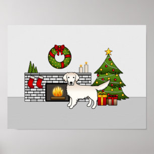 Engelska Cream Golden Retriever i ett julrum Poster