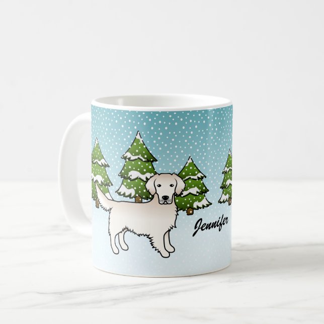 Engelska Cream Golden Retriever in Winter & Namn Kaffemugg (Framsida vänster)