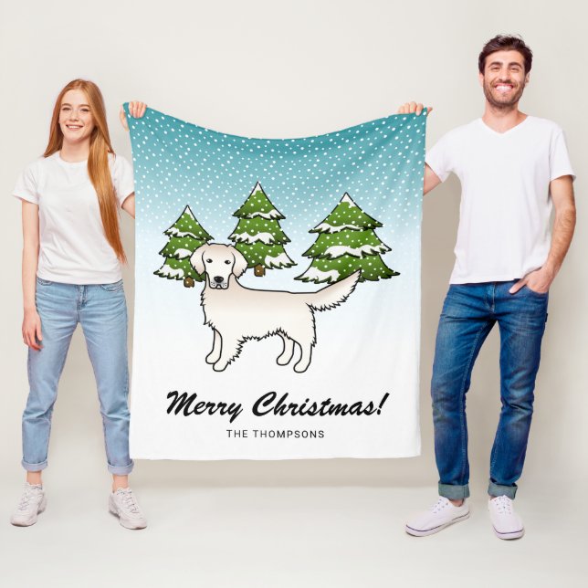 Engelska Cream Golden Retriever in Winter & Text Fleecefilt (På plats)