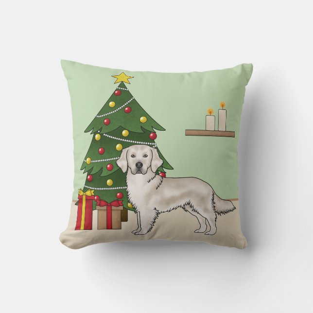 Engelska Cream Golden Retriever med Julgran Kudde (Framsida)