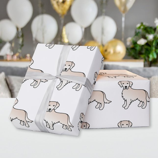 Engelska Cream Golden Retriever Tecknad hund Mönst Presentpapper (Skapare uppladdad)