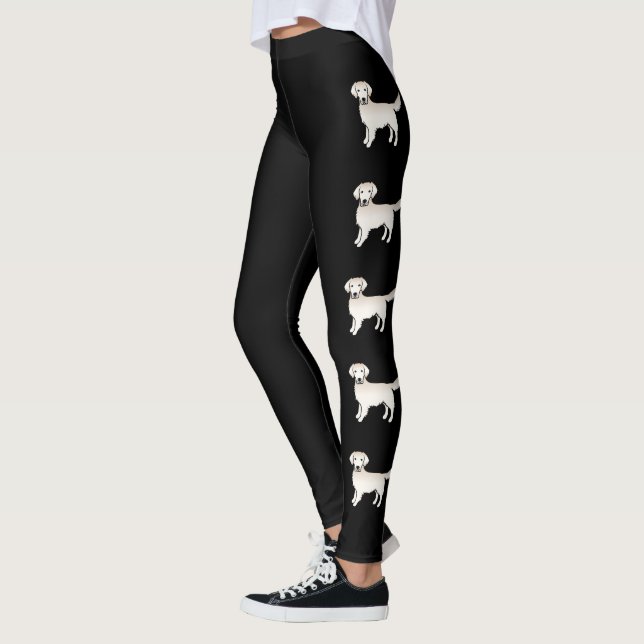 Engelska Cream Golden Retriever Tecknad hund Rows Leggings (Vänster)