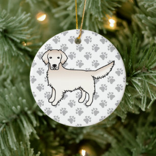 Engelska Cream Golden Retriever Tecknad hund & Tas Julgransprydnad Keramik