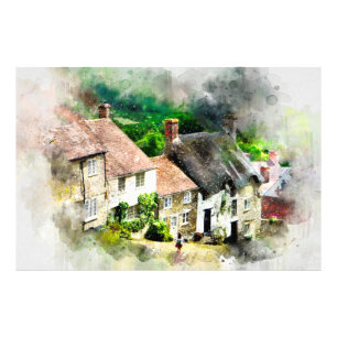 Engelska,England,by,house,Landsbygd,stuga Fototryck