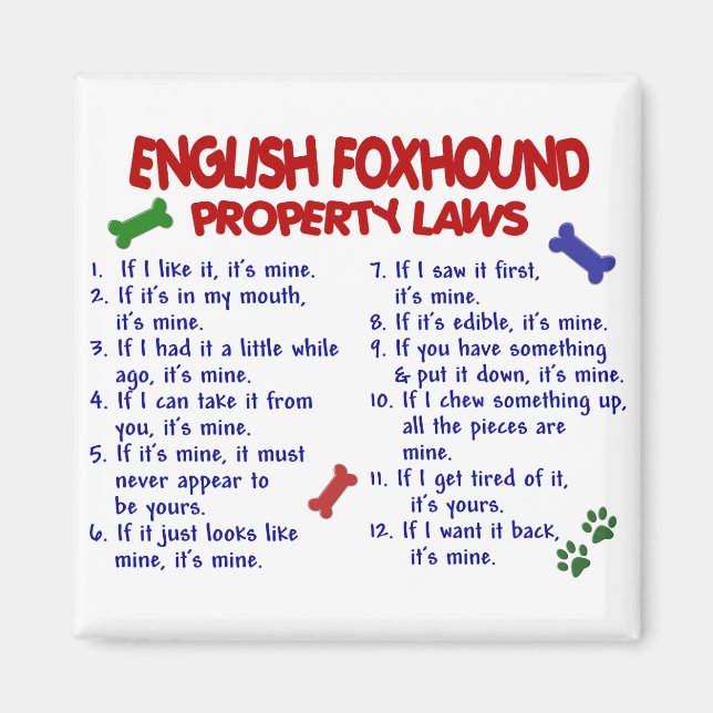 ENGELSKA FOXHOUND Egendom LAGSTIFTNING 2 Magnet (Framsidan)