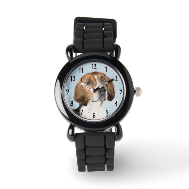 Engelska foxhound-målning - Cute Original Hund Art Armbandsur (Framsida)
