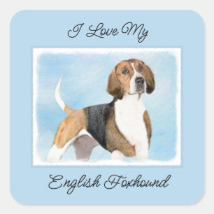Engelska foxhound-målning - Cute Original Hund Art Fyrkantigt Klistermärke
