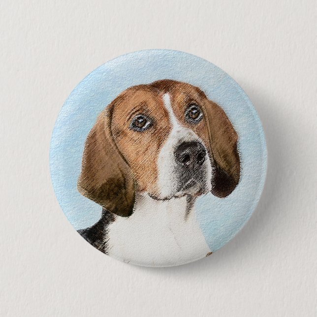 Engelska foxhound-målning - Cute Original Hund Art Knapp (Framsida)