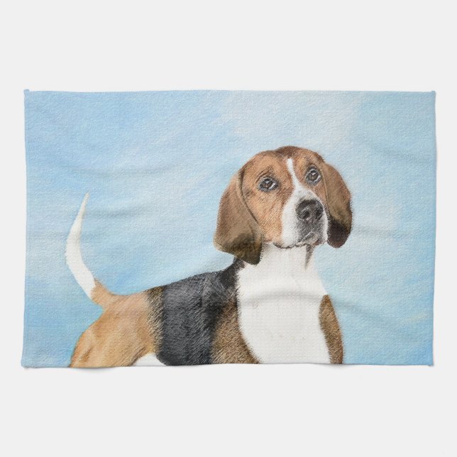 Engelska foxhound-målning - Cute Original Hund Art Kökshandduk (Horisontell)
