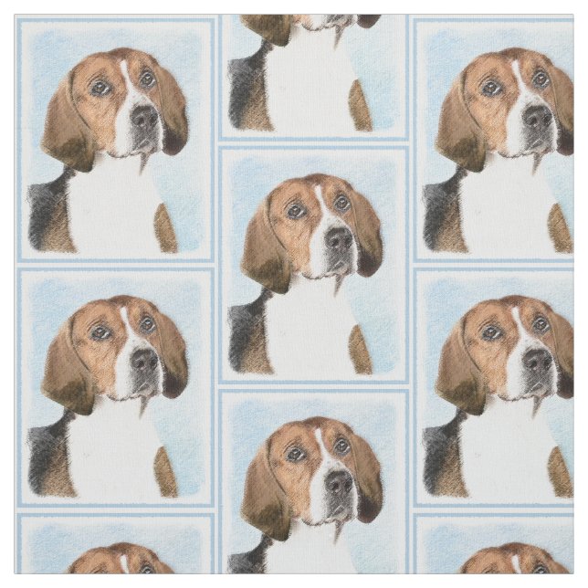 Engelska foxhound-målning - Cute Original Hund Art Tyg (Provkarta)