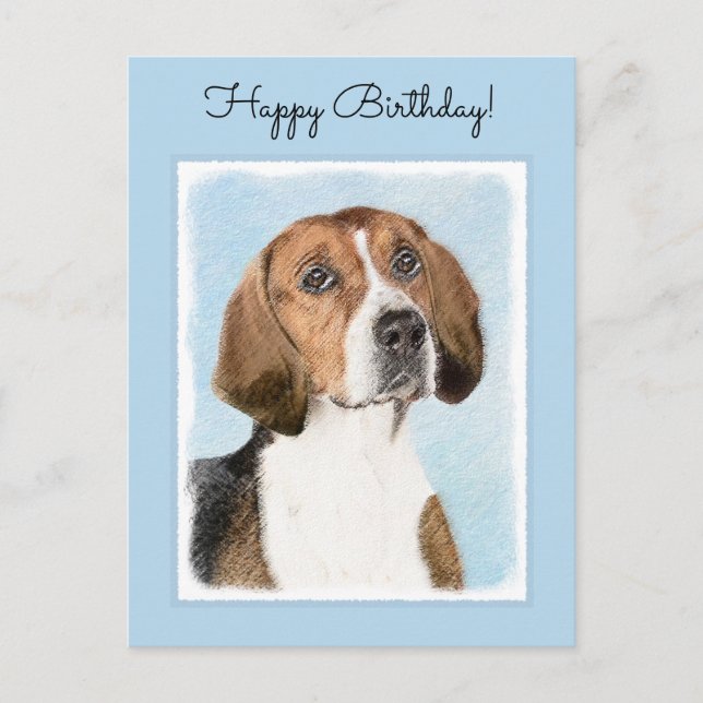Engelska foxhound-målning - Cute Original Hund Art Vykort (Framsida)