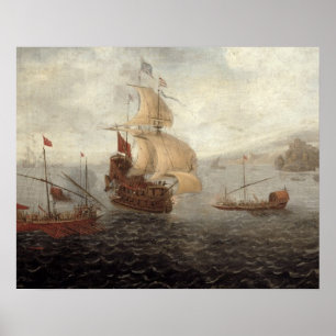 Engelska Galley Frigate Flanked by Ottoman State B Poster