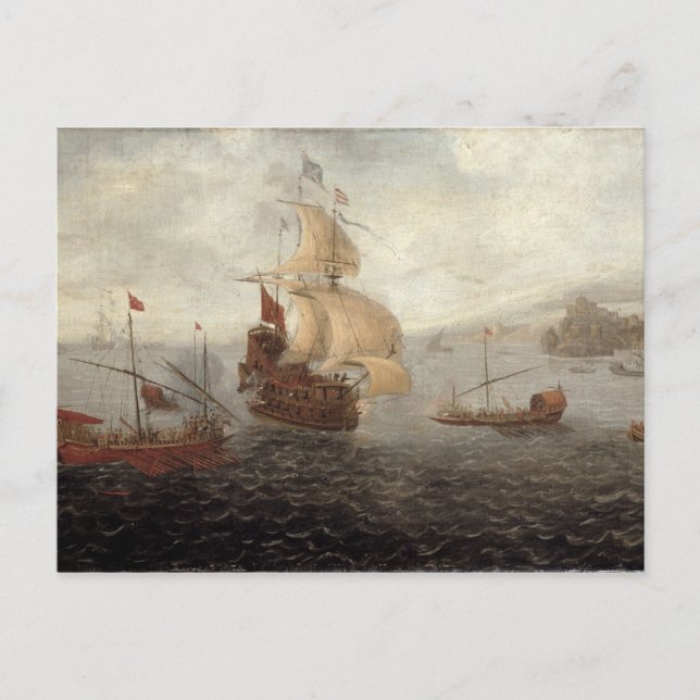 Engelska Galley Frigate Flanked by Ottoman State B Vykort (Framsida)