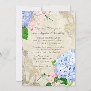 Engelska Garden, Blue n Rosa Hydrangeas Watercolor Inbjudningar